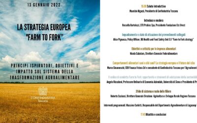 •  Il seminario “La strategia europea Farm to Fork” di nuovo in calendario per il 13 gennaio 2022